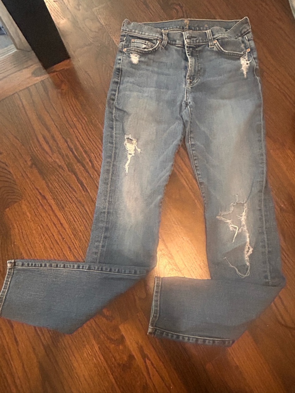 7 For All Mankind Women's Light Blue Distressed Skinny Jeans